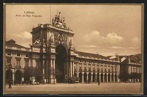 AK Lisboa, Arco da Rua Augusta, Strassenbahn