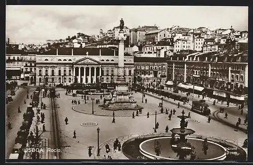AK Lisboa, Rocio mit Brunnen und Leuten