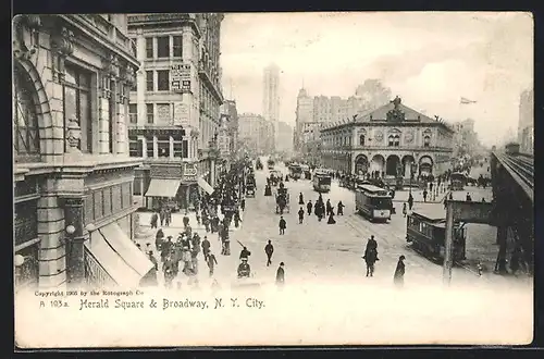 AK NY City, Herald Square & Broadway, Tramway, Strassenbahn