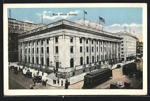AK Seattle, Post Office, Tramway, Strassenbahn
