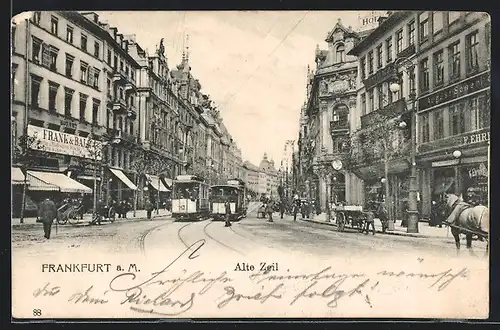 AK Frankfurt a. M., Alte Zeil mit Strassenbahn