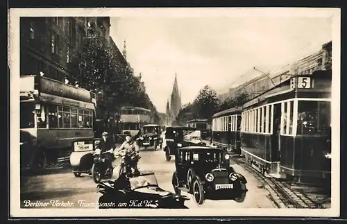 AK Berlin-Charlottenburg, Strassenverkehr, Tauentzienstrasse am KaDeWe, Strassenbahn
