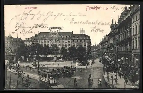 AK Frankfurt a. M., Strassenbahn am Schillerplatz
