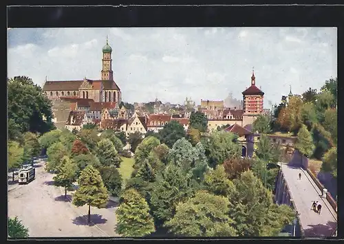 AK Augsburg, Strassenbahn am roten Tor