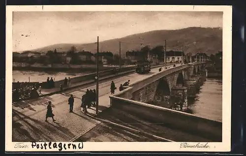 AK Trier, Strassenbahn auf der Römerbrücke