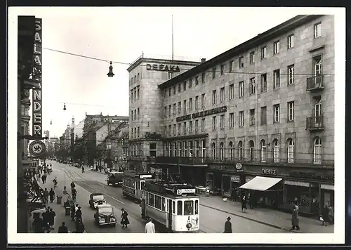 AK Mannheim, Heidelbergerstrasse mit Strassenbahnen