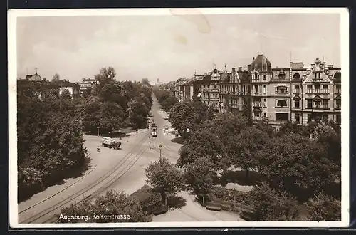 AK Augsburg, Kaiserstrasse mit Strassenbahn