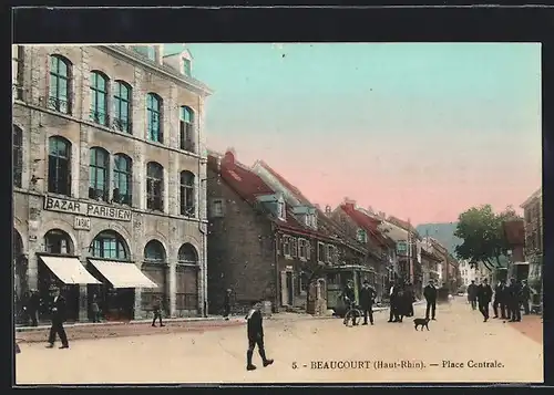 AK Beaucourt, Place Centrale, Strassenbahn