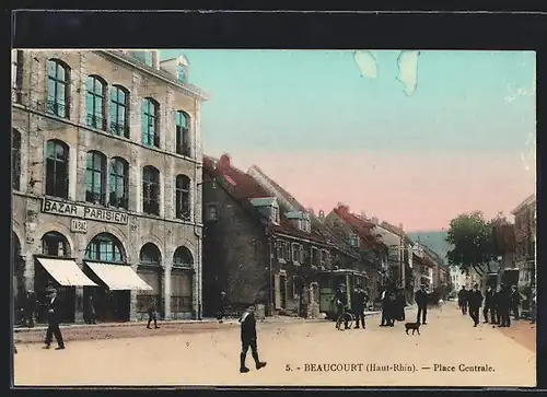 AK Beaucourt, Place Centrale, Strassenbahn