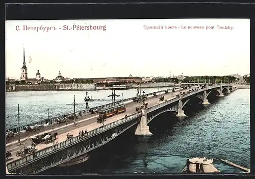 AK St. Petersbourg, Le nouveau pont Troitzky, Strassenbahn