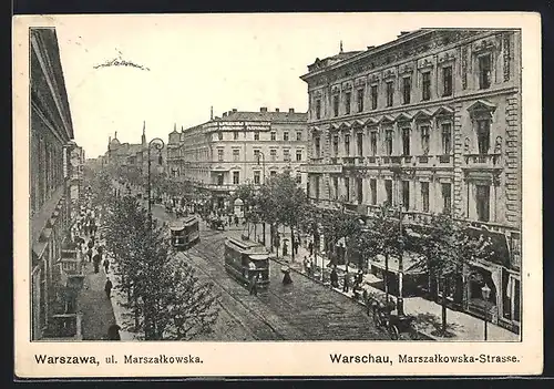 AK Warszawa, ul. Marzalkowska, Strassenbahn