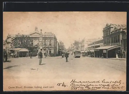 AK Brisbane, Queen Street, Tramway, Strassenbahn