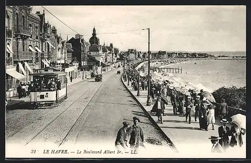 AK La Havre, Le Boulevard Albert Ier, Strassenbahn
