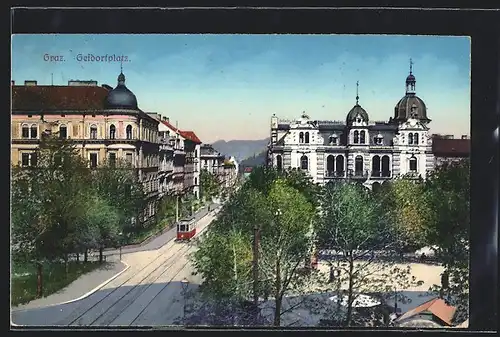 AK Graz, Strassenbahn am Geidorfplatz