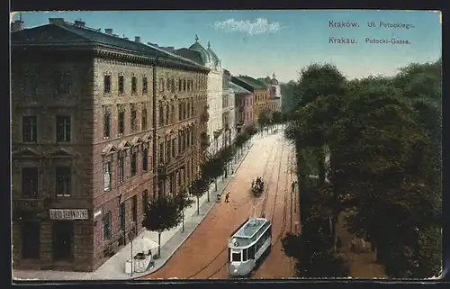 AK Krakau, Strassenbahn in der Potocki-Gasse