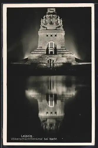 AK Leipzig, Völkerschlachtdenkmal bei Nacht