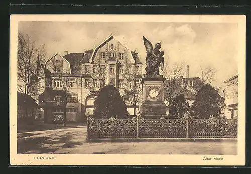 AK Herford, Alter Markt mit Kriegerdenkmal