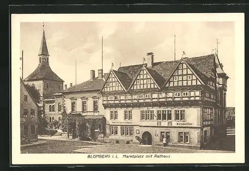 AK Blomberg, Marktplatz mit Rathaus, Rathskeller