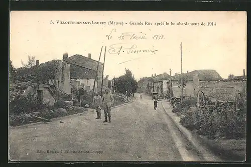 AK Villotte-devant-Louppy, Grande Rue après le bombardement de 1914