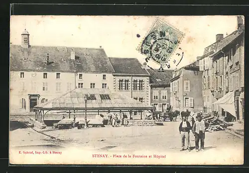 AK Stenay, Place de la Fontaine et Hopital