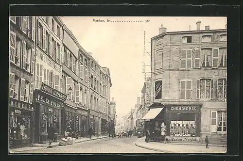 AK Verdun, Rue Mazel mit Ladengeschäften