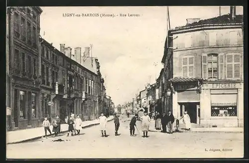 AK Ligny-en-Barrois, Rue Leroux, Strassenpartie mit Kindern