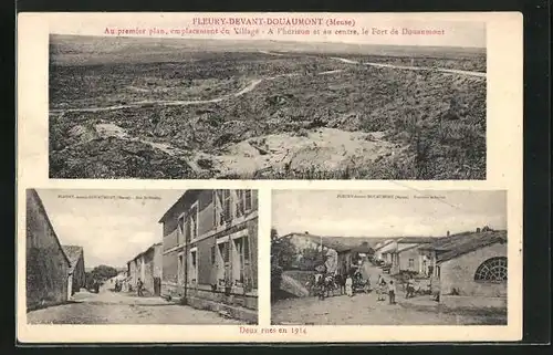 AK Fleury-devant-Douaumont, au premier plan, emplacement du Village, Rue Saint-Nicolas, Fontaine et Lavoir