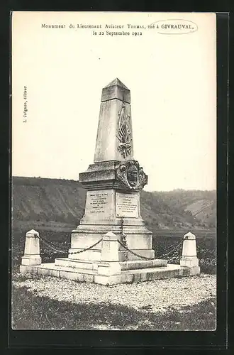 AK Givrauval, Monument du Lieutenant Aviateur Thomas 1912