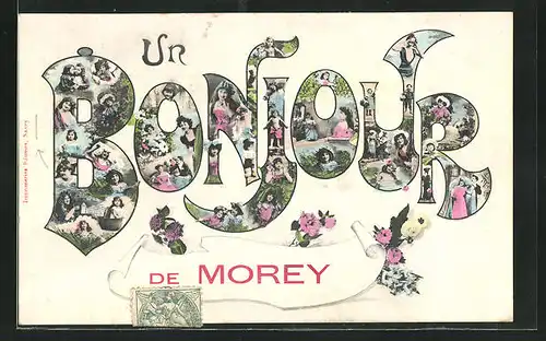 Passepartout-AK Moray, Hübsche Damen im Schriftzug Bonjour