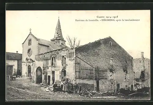 AK Hériménil, Guerre 1914-15, Panorama après le bombardement