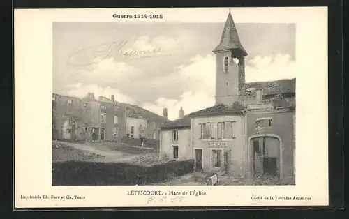 AK Létricourt, Place de l'Eglise, Ruine