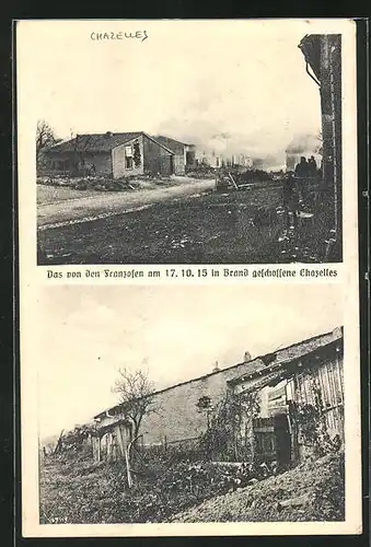 AK Chazelles, Von den Franzosen 1915 in Brand geschossene, Ortspartien