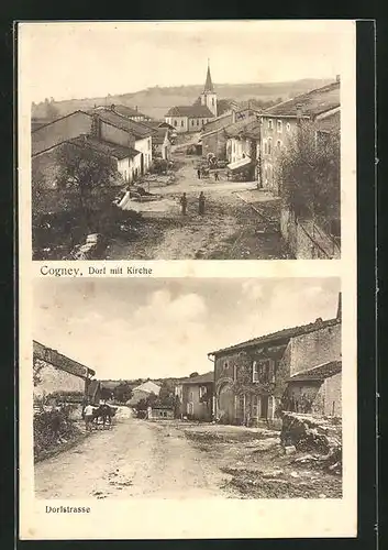 AK Cogney, Dorf mit Kirche, Dorfstrasse