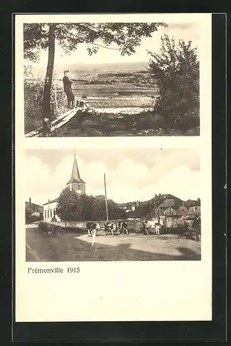 AK Frémonville, Ortsansicht, Ortspartie mit Kühen 1915