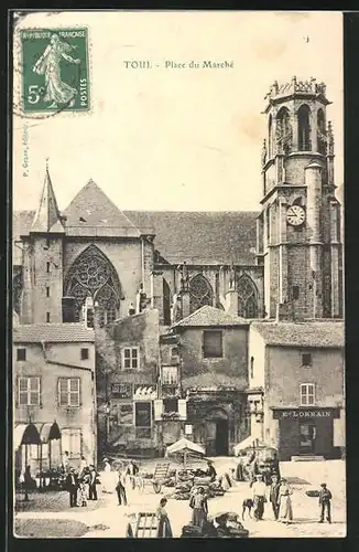 AK Toul, Place du Marché, Marktplatz und Kirche