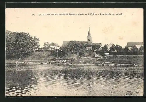 AK Saint-Hilaire-Saint-Mesmin, L`Eglise Les bords du Loiret, Kirche am Ufer des Loiret