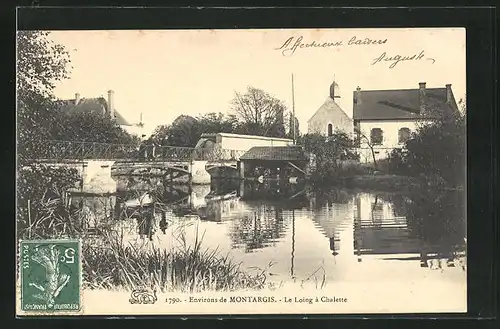 AK Chalette, Le Loing à Chalette, Fluss mit kleiner Brücke