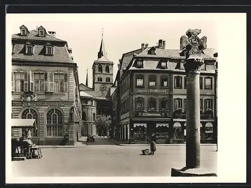 Foto-AK Deutscher Kunstverlag, Nr.30: Trier, Hauptmarkt mit Marktkreuz und Dom im Hintergrund