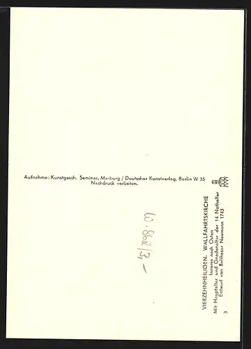 Foto-AK Deutscher Kunstverlag, Nr. 3: Vierzehnheiligen, Wallfahrtskirche, Hauptaltar und Gnadenaltar der 14 Nothelfer