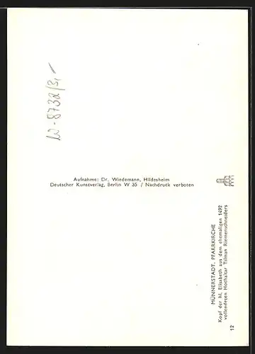 Foto-AK Deutscher Kunstverlag, Nr. 12: Münnerstadt, Pfarrkirche, Hl. Elisabeth von T. Riemenschneider