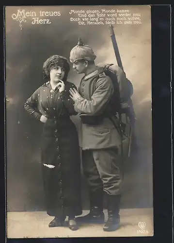 Foto-AK HB: Mein treues Herz, Soldat mit Geliebter