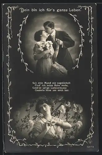Foto-AK HB: Dein bin ich..., Liebespaar und träumende junge Dame