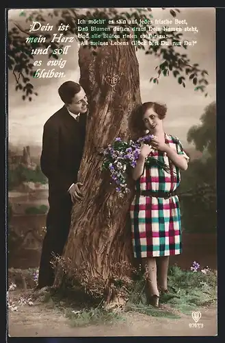 Foto-AK HB: Dein ist mein Herz..., Liebespaar unter einem Baum