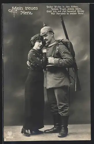 Foto-AK HB Nr. 6923 /4: Mein treues Herz, Soldat mit seiner Liebsten