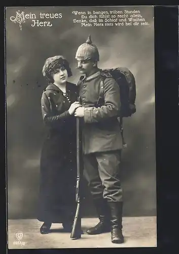 Foto-AK HB Nr. 6923 /2: Mein treues Herz, Soldat in Feldgrau mit Frau