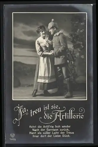 Foto-AK HB Nr. 7649 /6: Ja, treu ist sie die Artillerie, Feldgrauer mit seiner Frau