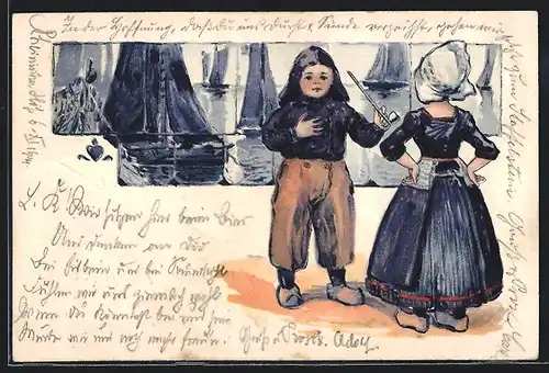 AK Niederländische Kinder in Tracht