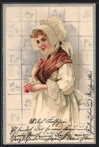 Lithographie Niederländische Maid in Tracht