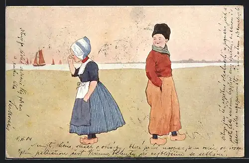 Künstler-AK Junge und Mädchen in niederländischer Tracht