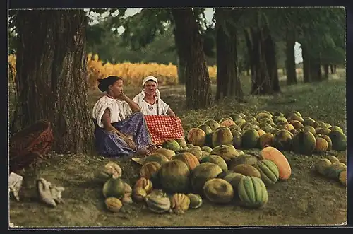 AK Melonenhändlerinnen mit Ware am Strassenrand